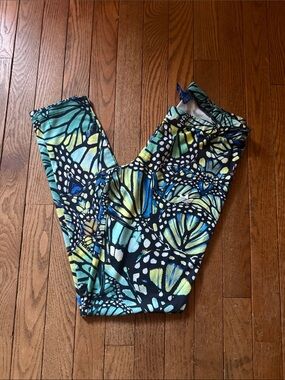 Adidas Butterfly Print Leggings in Teal, Blue & Yellow